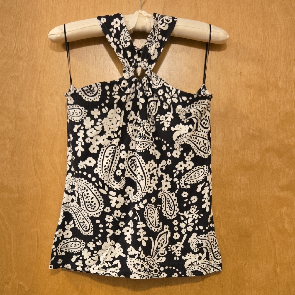 Liz Claiborne Black and White Paisley Halter Top